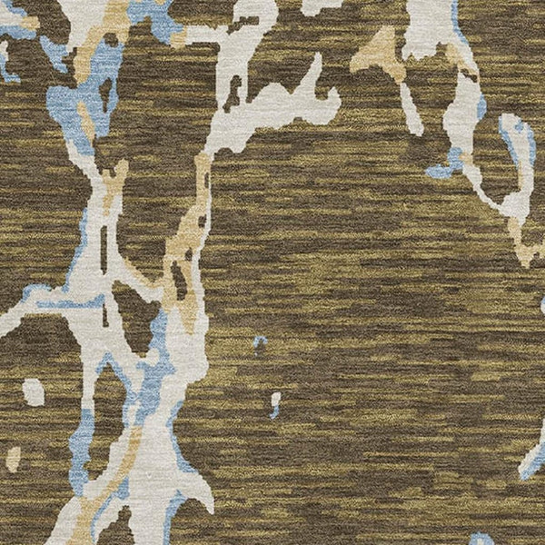 HomeRoots 9' X 12' Striped Washable Area Rug in Coffee, Ivory & Blue – Durable, UV-Resistant for Busy Homes 682042