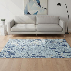HomeRoots 5' X 8' Denim Blue Ivory Gray Striped Washable Area Rug with UV Protection for High-Traffic Spaces 682045