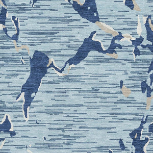 HomeRoots 5' X 8' Denim Blue Ivory Gray Striped Washable Area Rug with UV Protection for High-Traffic Spaces 682045