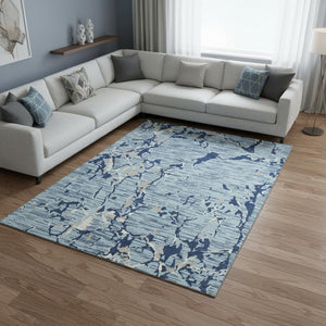 HomeRoots 8' X 10' Stylish Denim Blue, Ivory & Gray Striped Washable Area Rug with UV Protection & Durability 682047
