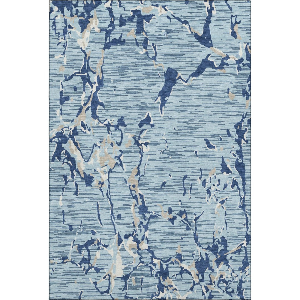 HomeRoots 9' X 12' Striped Denim Blue, Ivory & Gray Washable Area Rug - Durable, UV Protected & Stylish Decor 682048