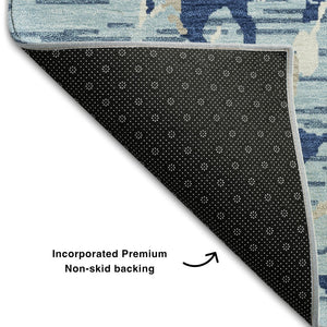 HomeRoots 9' X 12' Striped Denim Blue, Ivory & Gray Washable Area Rug - Durable, UV Protected & Stylish Decor 682048