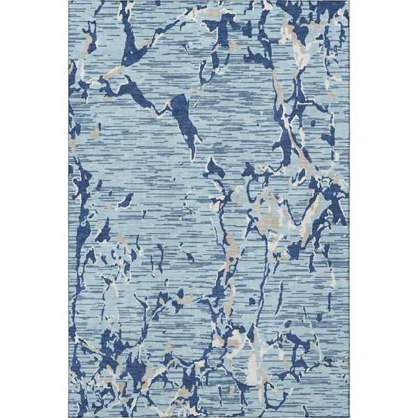 HomeRoots 9' X 12' Striped Denim Blue, Ivory & Gray Washable Area Rug - Durable, UV Protected & Stylish Decor 682048