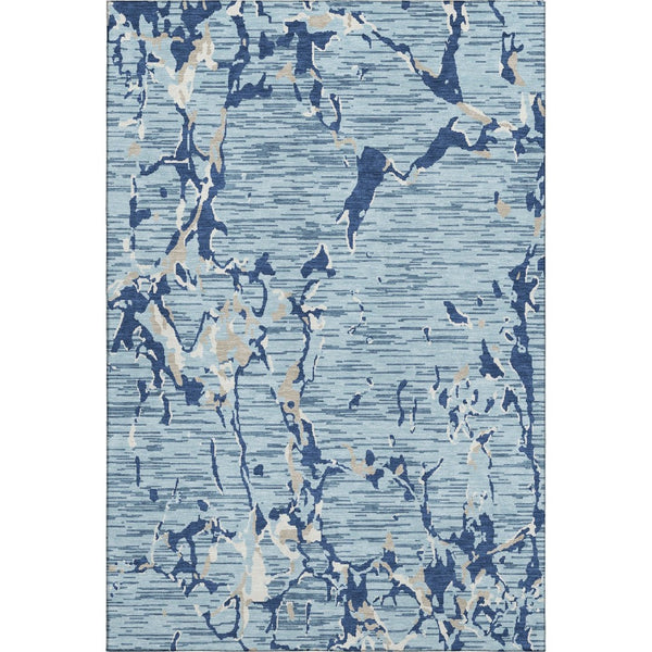 HomeRoots 10' Stylish Denim Blue, Ivory & Gray Striped Washable Area Rug with UV Protection for High-Traffic Homes 682049