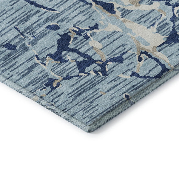 HomeRoots 10' Stylish Denim Blue, Ivory & Gray Striped Washable Area Rug with UV Protection for High-Traffic Homes 682049