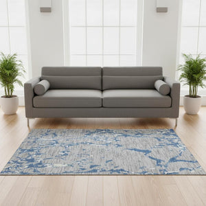 HomeRoots 5' X 8' Gray-Blue & Ivory Striped Area Rug - Washable, UV Protected, Stain Resistant for High-Traffic Use 682051