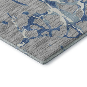 HomeRoots 8' Gray Blue Ivory Striped Washable Round Rug – Durable, UV Protected, Perfect for Indoor & Outdoor Use 682052