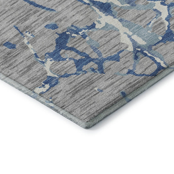 HomeRoots 8' Gray Blue Ivory Striped Washable Round Rug – Durable, UV Protected, Perfect for Indoor & Outdoor Use 682052