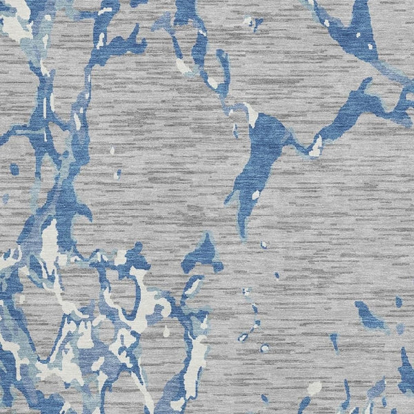 HomeRoots 8' X 10' Gray-Blue & Ivory Striped Washable Rug – Durable, UV-Protected, Easy-Clean for Families & Pets 682053