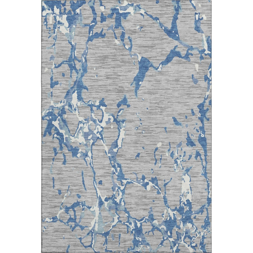 HomeRoots 9' X 12' Gray Blue Ivory Striped Area Rug – Durable Washable, UV Protected, Stain-Resistant Design! 682054