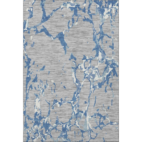 HomeRoots 9' X 12' Gray Blue Ivory Striped Area Rug – Durable Washable, UV Protected, Stain-Resistant Design! 682054