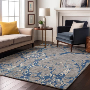 HomeRoots 10' Washable Gray-Blue & Ivory Striped Area Rug with UV Protection - Perfect for Busy Homes & Decor 682055