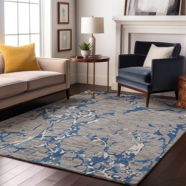 HomeRoots 10' Washable Gray-Blue & Ivory Striped Area Rug with UV Protection - Perfect for Busy Homes & Decor 682055