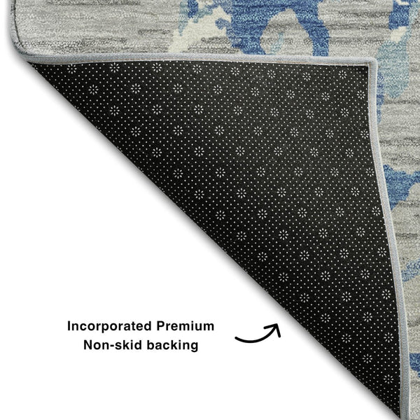HomeRoots 10' Washable Gray-Blue & Ivory Striped Area Rug with UV Protection - Perfect for Busy Homes & Decor 682055
