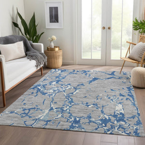 HomeRoots 10' Washable Gray-Blue & Ivory Striped Area Rug with UV Protection - Perfect for Busy Homes & Decor 682055