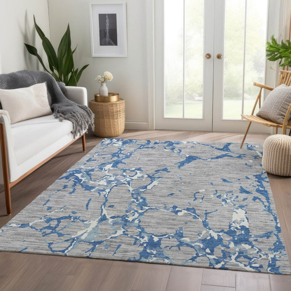 HomeRoots 10' Washable Gray-Blue & Ivory Striped Area Rug with UV Protection - Perfect for Busy Homes & Decor 682055