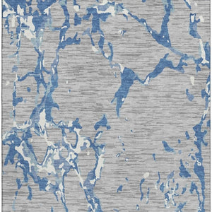 HomeRoots 10' Washable Gray-Blue & Ivory Striped Area Rug with UV Protection - Perfect for Busy Homes & Decor 682055