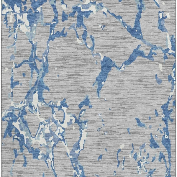 HomeRoots 10' Washable Gray-Blue & Ivory Striped Area Rug with UV Protection - Perfect for Busy Homes & Decor 682055