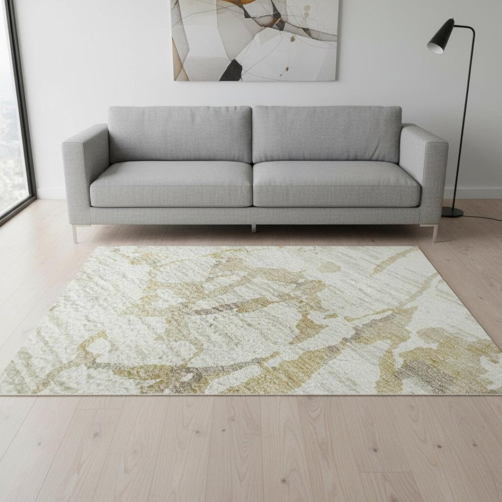 HomeRoots 5' X 8' Striped Ivory Beige Taupe Area Rug - UV Resistant, Washable, Durable for High-Traffic Spaces 682057