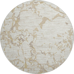 HomeRoots 8' Ivory Beige and Taupe Striped Washable Round Rug - Durable, UV-Protected, Ideal for Busy Homes 682058