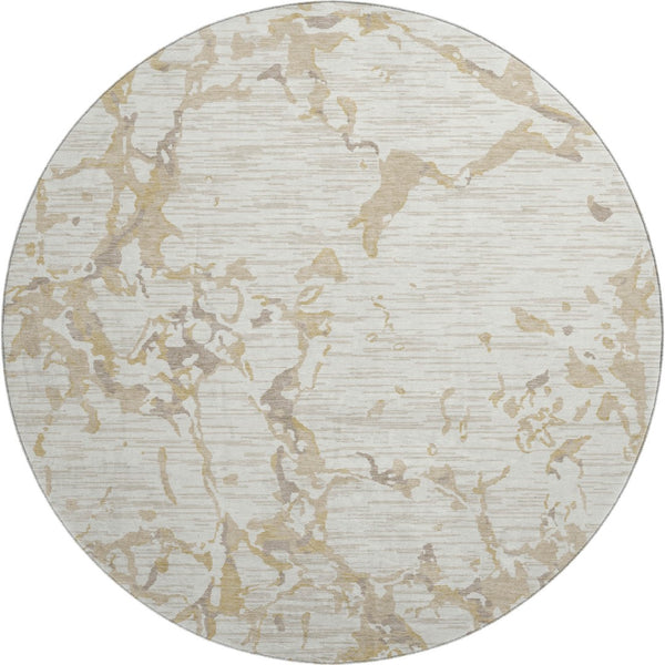 HomeRoots 8' Ivory Beige and Taupe Striped Washable Round Rug - Durable, UV-Protected, Ideal for Busy Homes 682058