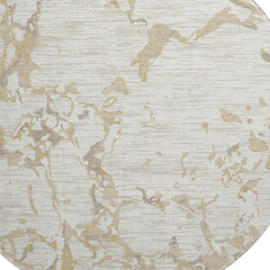 HomeRoots 8' Ivory Beige and Taupe Striped Washable Round Rug - Durable, UV-Protected, Ideal for Busy Homes 682058
