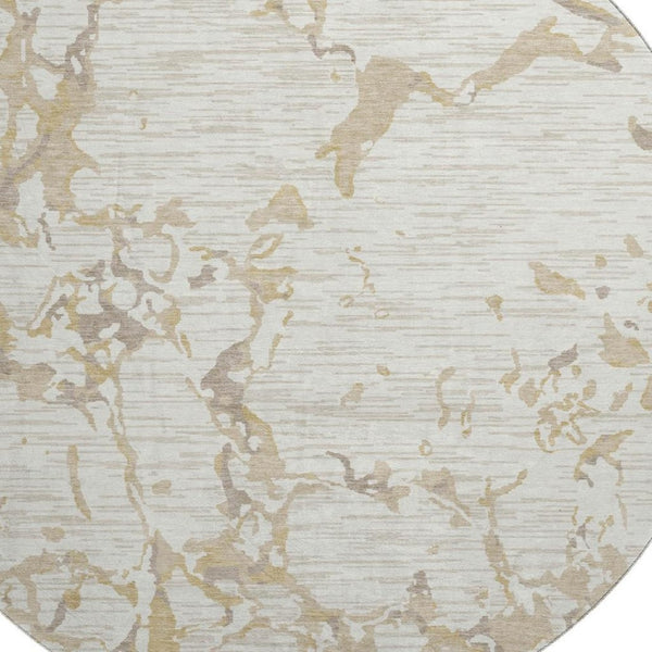 HomeRoots 8' Ivory Beige and Taupe Striped Washable Round Rug - Durable, UV-Protected, Ideal for Busy Homes 682058