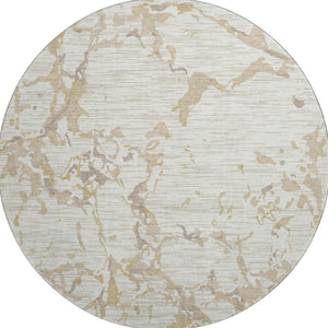 HomeRoots 8' Ivory Beige and Taupe Striped Washable Round Rug - Durable, UV-Protected, Ideal for Busy Homes 682058