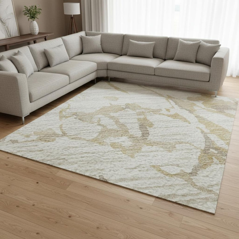 HomeRoots 8' X 10' Ivory Beige Taupe Striped Area Rug - Durable, Washable, UV Protected for Family Living Spaces 682059