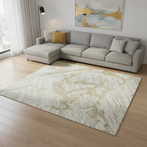 HomeRoots 9' X 12' Ivory Beige Taupe Striped Washable Area Rug – Durable, UV-Protected, Easy-Care Style for Homes 682060