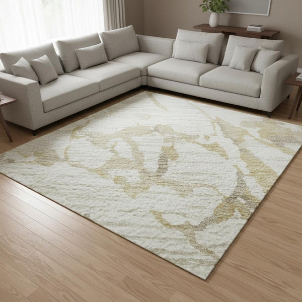 HomeRoots 10' Ivory Beige Taupe Striped Washable Area Rug - UV Protected, Stain Resistant & Easy to Clean! 682061