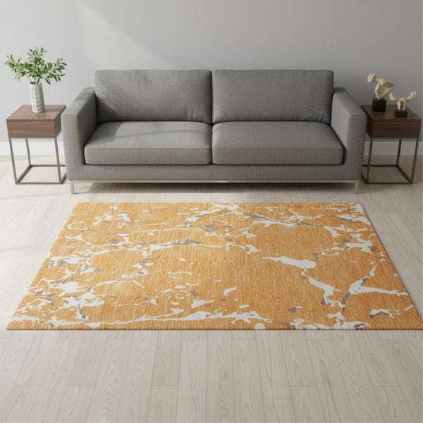 HomeRoots 5' X 8' Stylish Orange Ivory Gray Striped Washable Area Rug with UV Protection for Indoor & Outdoor Use 682063