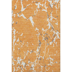 HomeRoots 5' X 8' Stylish Orange Ivory Gray Striped Washable Area Rug with UV Protection for Indoor & Outdoor Use 682063