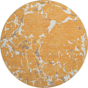 HomeRoots 8' Striped Washable Round Rug in Orange, Ivory & Gray - UV Protected, Stain Resistant, Easy Care! 682064