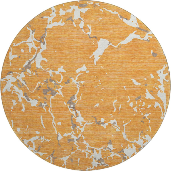 HomeRoots 8' Striped Washable Round Rug in Orange, Ivory & Gray - UV Protected, Stain Resistant, Easy Care! 682064