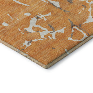 HomeRoots 8' Striped Washable Round Rug in Orange, Ivory & Gray - UV Protected, Stain Resistant, Easy Care! 682064