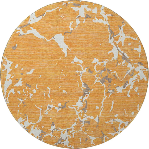 HomeRoots 8' Striped Washable Round Rug in Orange, Ivory & Gray - UV Protected, Stain Resistant, Easy Care! 682064