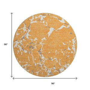 HomeRoots 8' Striped Washable Round Rug in Orange, Ivory & Gray - UV Protected, Stain Resistant, Easy Care! 682064