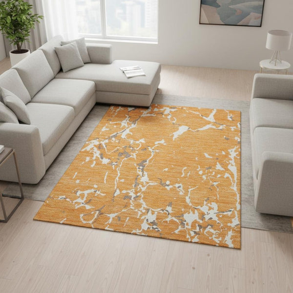 HomeRoots 8' X 10' Washable Orange, Ivory & Gray Striped Area Rug - Durable, UV-Protected for High-Traffic Spaces 682065