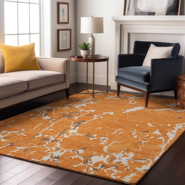 HomeRoots 8' X 10' Washable Orange, Ivory & Gray Striped Area Rug - Durable, UV-Protected for High-Traffic Spaces 682065