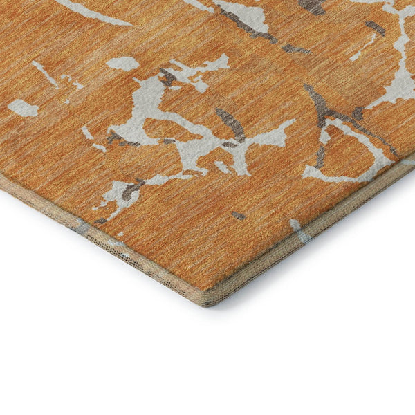 HomeRoots 8' X 10' Washable Orange, Ivory & Gray Striped Area Rug - Durable, UV-Protected for High-Traffic Spaces 682065