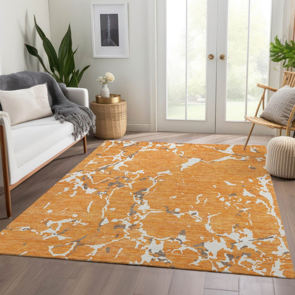 HomeRoots 8' X 10' Washable Orange, Ivory & Gray Striped Area Rug - Durable, UV-Protected for High-Traffic Spaces 682065