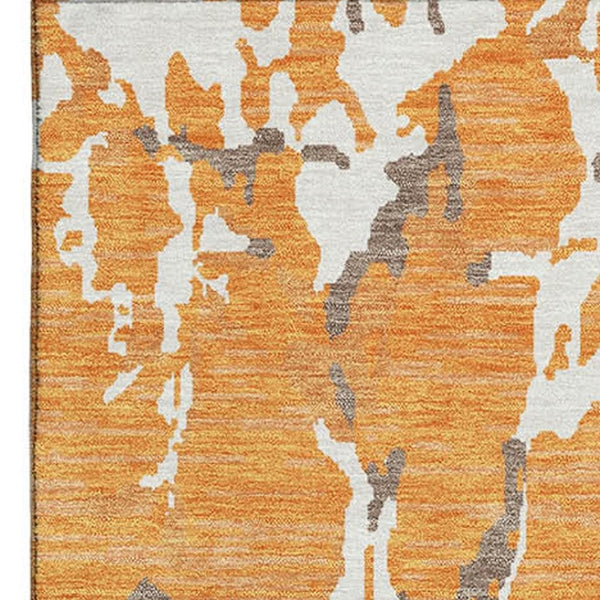HomeRoots 8' X 10' Washable Orange, Ivory & Gray Striped Area Rug - Durable, UV-Protected for High-Traffic Spaces 682065
