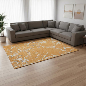 HomeRoots 9' X 12' Striped Washable Area Rug in Orange, Ivory & Gray - UV Protected, Stain-Resistant, Durable Design 682066