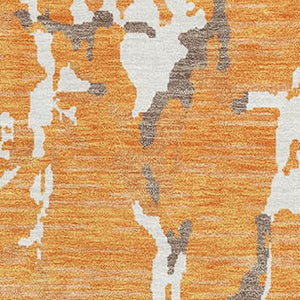 HomeRoots 9' X 12' Striped Washable Area Rug in Orange, Ivory & Gray - UV Protected, Stain-Resistant, Durable Design 682066