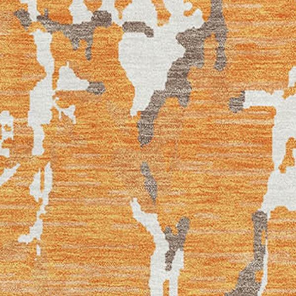 HomeRoots 9' X 12' Striped Washable Area Rug in Orange, Ivory & Gray - UV Protected, Stain-Resistant, Durable Design 682066