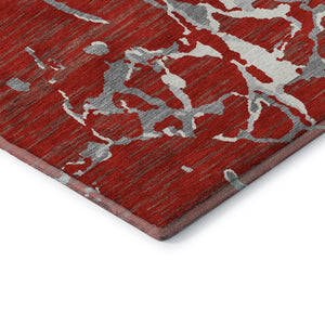 HomeRoots 5' X 8' Washable Striped Area Rug in Red, Gray & Ivory – Durable, Stain Resistant with UV Protection 682069