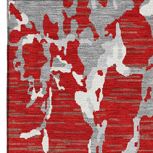 HomeRoots 5' X 8' Washable Striped Area Rug in Red, Gray & Ivory – Durable, Stain Resistant with UV Protection 682069