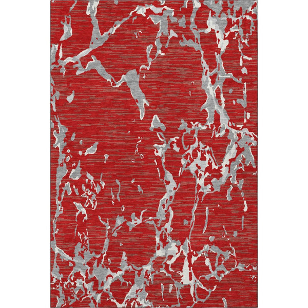 HomeRoots 5' X 8' Washable Striped Area Rug in Red, Gray & Ivory – Durable, Stain Resistant with UV Protection 682069