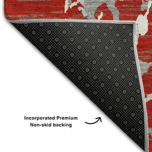 HomeRoots 9' X 12' Striped Red Gray Ivory Washable Area Rug with UV Protection for Pets & Kids - Durable Style! 682072